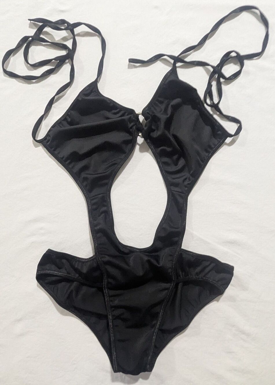 Unbranded Women's Monokini One Piece Swimsuit Black Ring Cutout Tie Strap